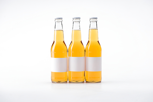 bottles of beer with white blank labels on white background