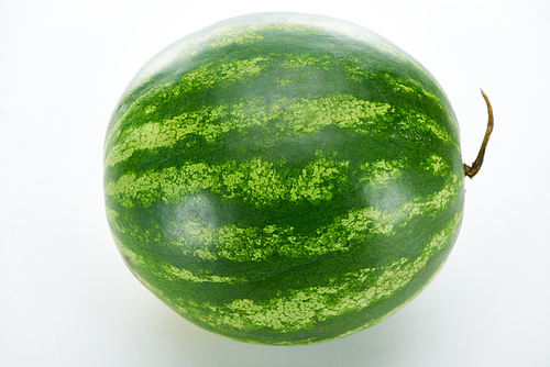 whole ripe green watermelon on white background