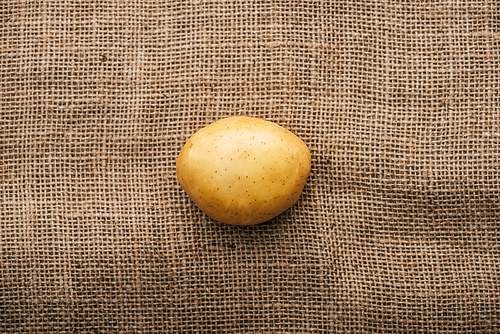 top view of organic raw potato on brown rustic sackcloth