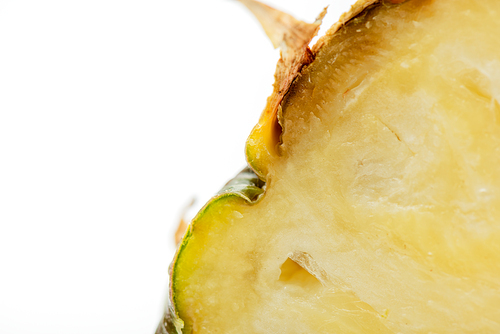 close up view of delicious sweet cut pineapple isolated on white