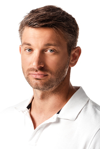 handsome man in white t-shirt  isolated on white