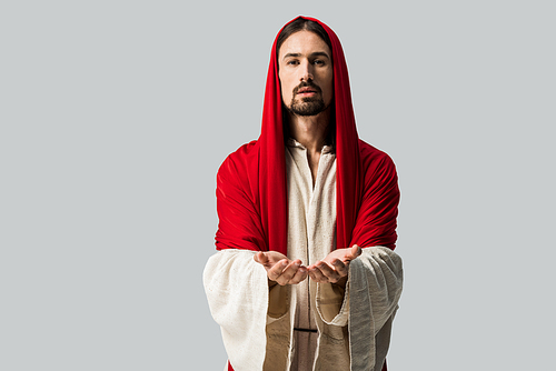 religious man with cupped hands  isolated on grey