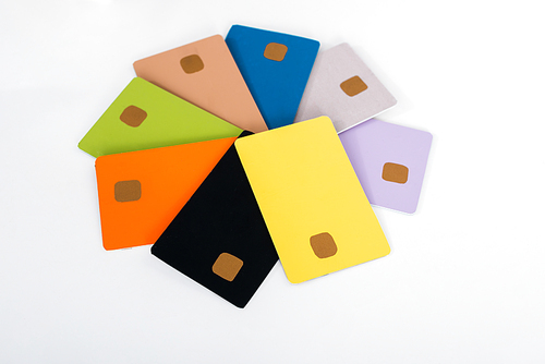 multicolored credit card templates isolated on white