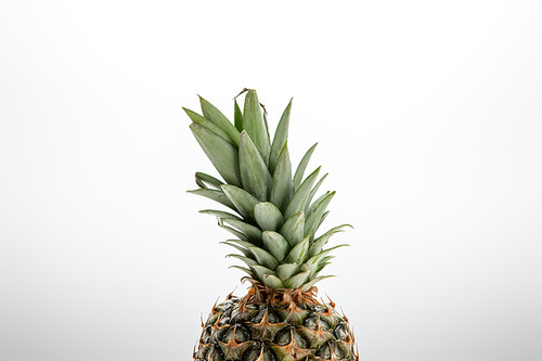 sweet fresh tasty and raw pineapple with green leaves on white