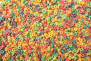 top view of bright multicolored breakfast cereal