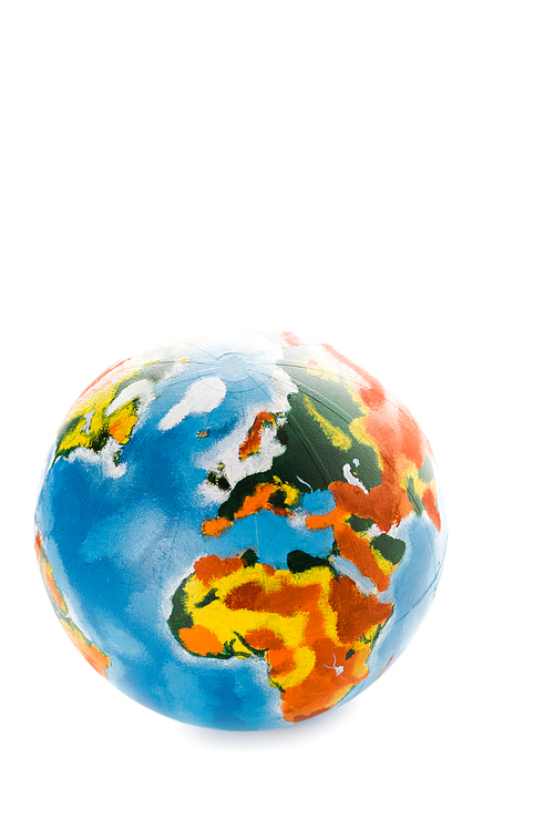 multicolored globe isolated on white with copy space