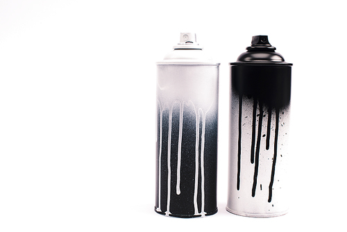 metallic graffiti paint cans isolated on white