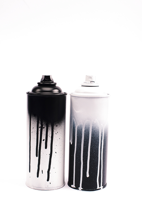 metallic graffiti paint bottles isolated on white