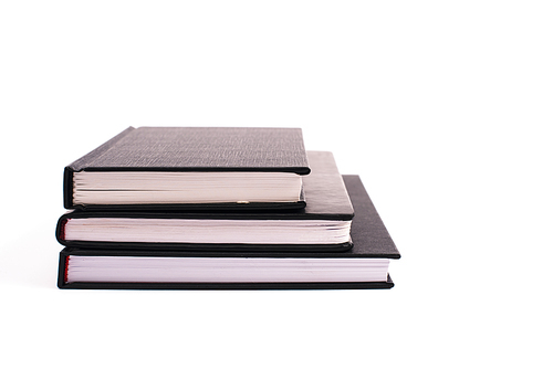 black copy books isolated on white with copy space