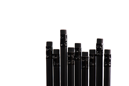 top view of black pencils with erasers isolated on white