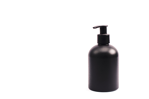 black bottle with body lotion isolated on white with copy space