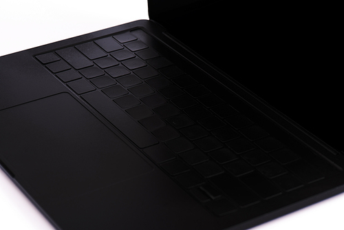 close up of black laptop keyboard isolated on white