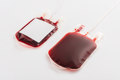 blood donation packages with blank label on white background
