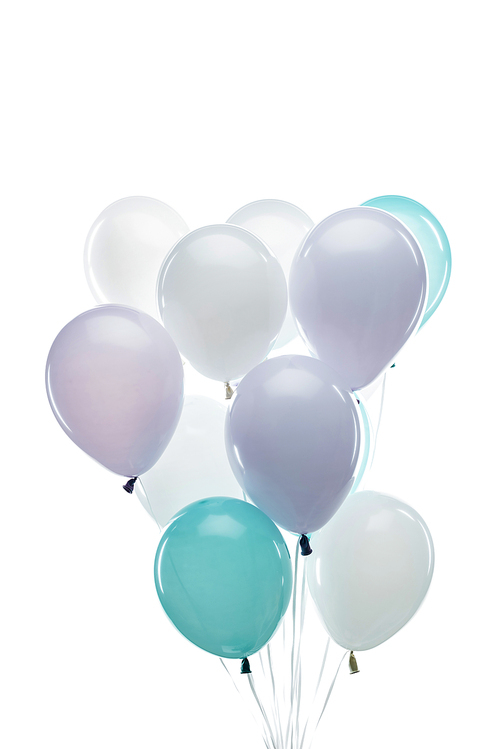 blue, purple and white balloons isolated on white