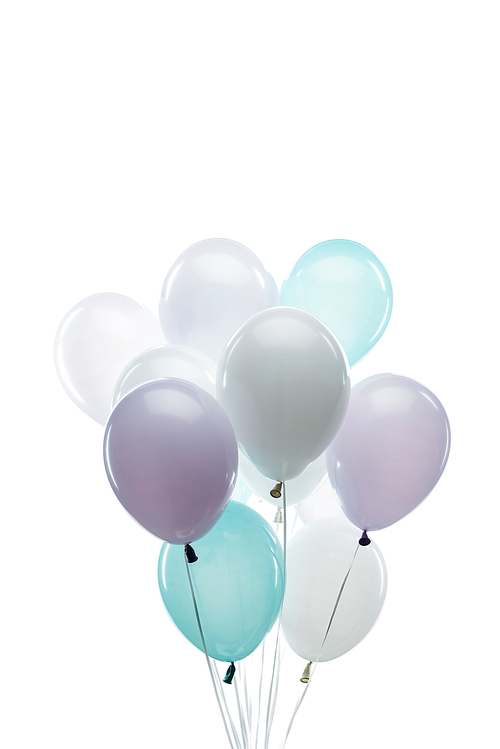 festive colorful balloons isolated on white with copy space