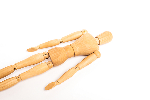High angle view of wooden doll on white background