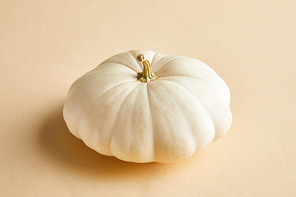 ripe whole white pumpkin on beige background