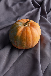 ripe whole colorful pumpkin on grey cloth
