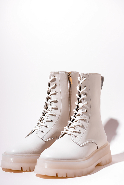 leather warm boots on white background
