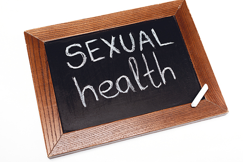 chalkboard with sexual health lettering isolated on white