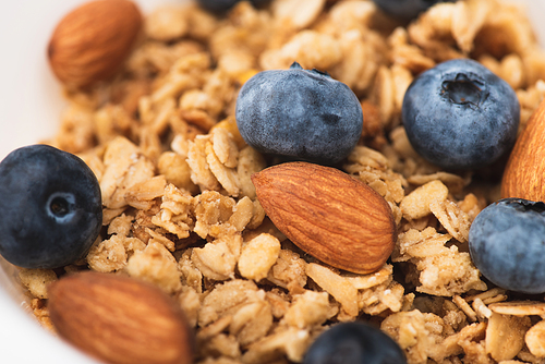 delicious granola with nuts and blueberry