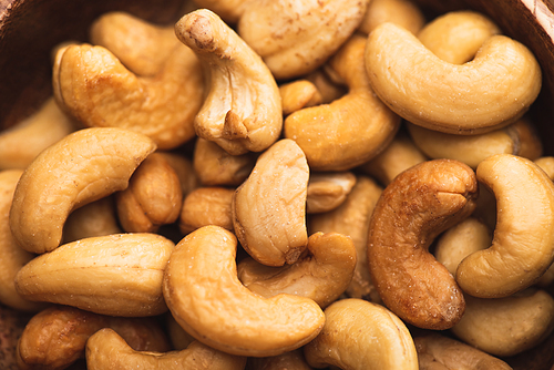 closeup of delicious cashew nuts background