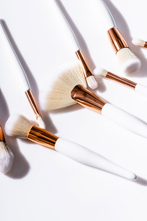 cosmetic brushes set on white background