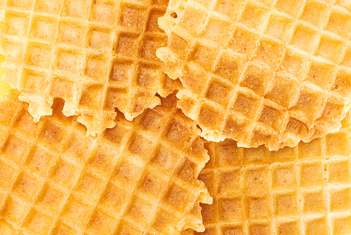 close up view of crispy and tasty waffles