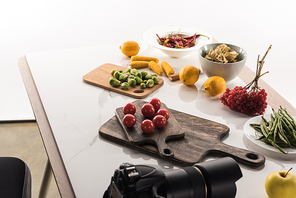 food composition for commercial photography on white with digital camera