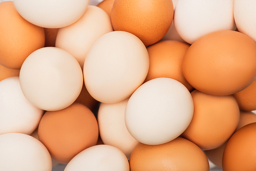 top view of colorful fresh chicken eggs