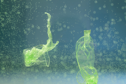 plastic garbage underwater, ecology concept