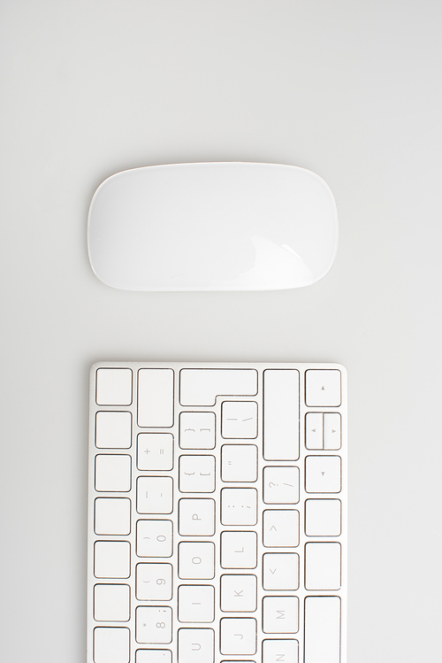 flat lay with computer mouse and keyboard isolated on white