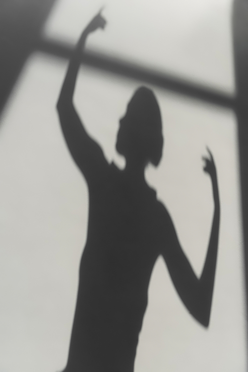 Shadow of ballerina on grey background