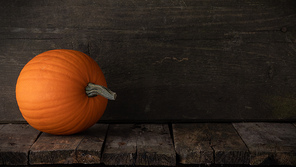 one orange pumpkin on dark wooden background,  concept