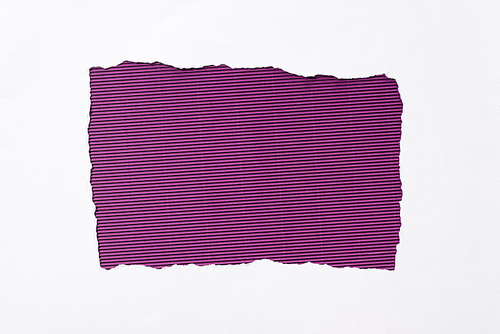 purple striped colorful background in white torn paper hole