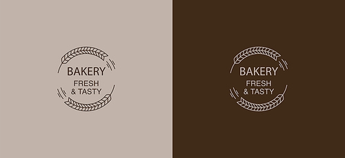 set of brown bakery labels with fresh and tasty lettering