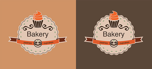 set of brown bakery labels with cupcakes