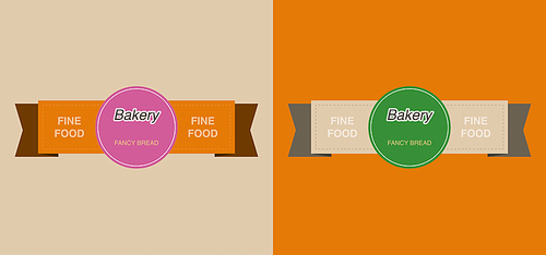 set of colorful bakery labels with fine food lettering