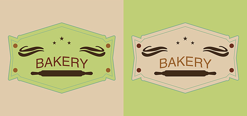 set of beige and green bakery labels with rolling pins