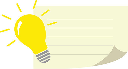 illustration of yellow light bulb near empty note paper,stock image