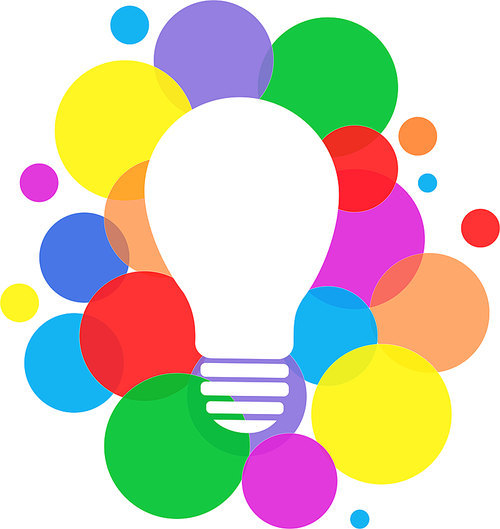 illustration of light bulb near colorful bubbles around,stock image