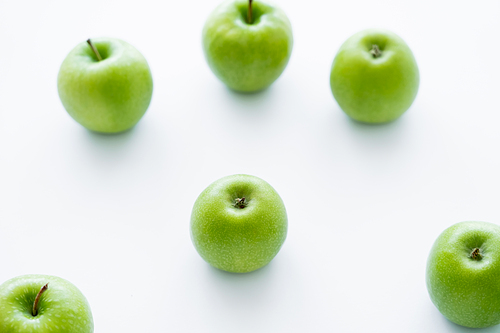 high angle view of delicious apples on white