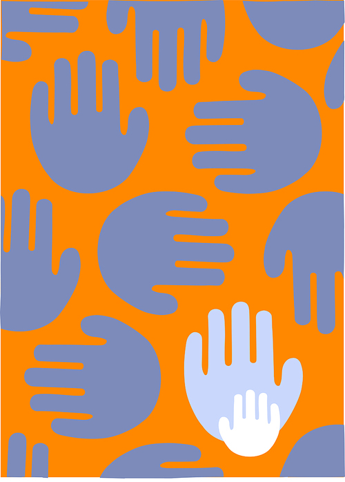 illustration of abstract purple hand prints on orange, children protection day concept,stock illustration