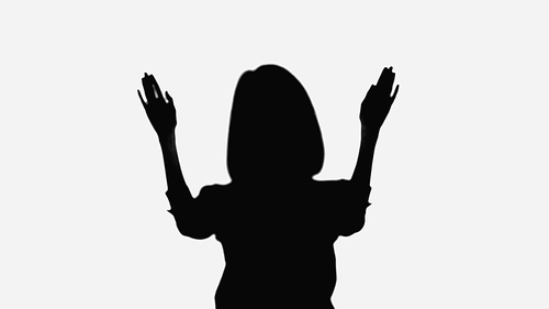 silhouette of woman waving hands isolated on white