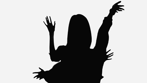 black silhouettes of women dancing on party isolated on white