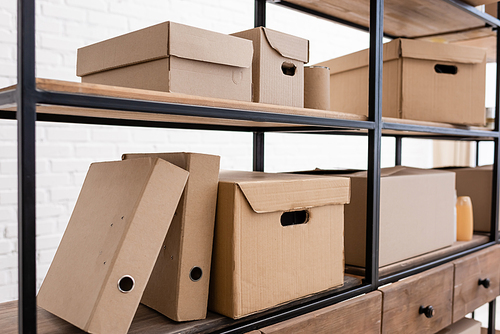 different carton packages on rack in donation center