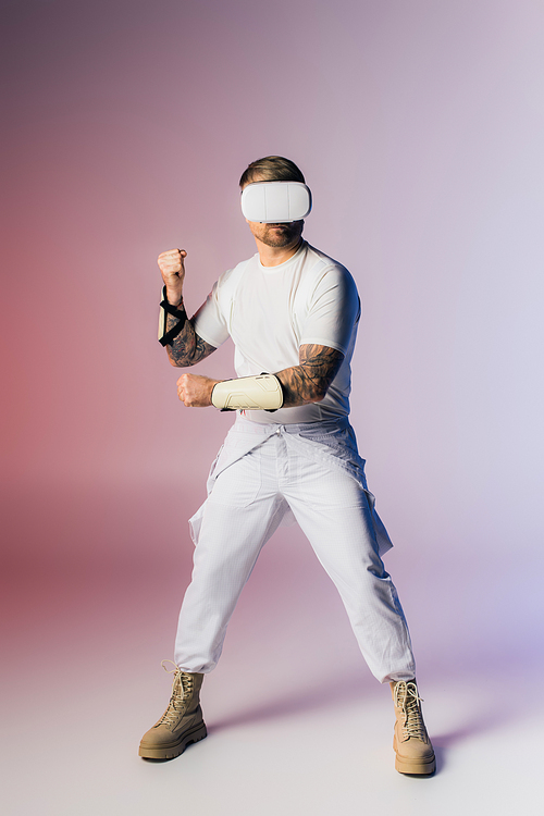 A man with a bandaged arm grips a baseball bat, ready for action in a virtual world setting.