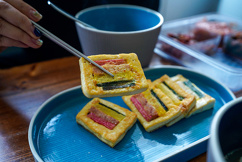 두부, 부침, 전, 간식, 먹거리, 주전부리, 맛살, 햄, 요리, 음식, 반찬,