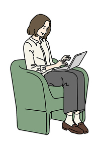 소파에 앉아 노트북을 하는 여성, 직장인, 대학생