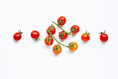Fresh tomatoes isolated on white. Top view